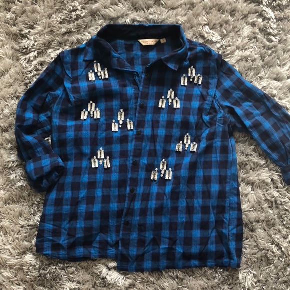Blue/Black flannel with Bedazzle - Picture 2 of 4